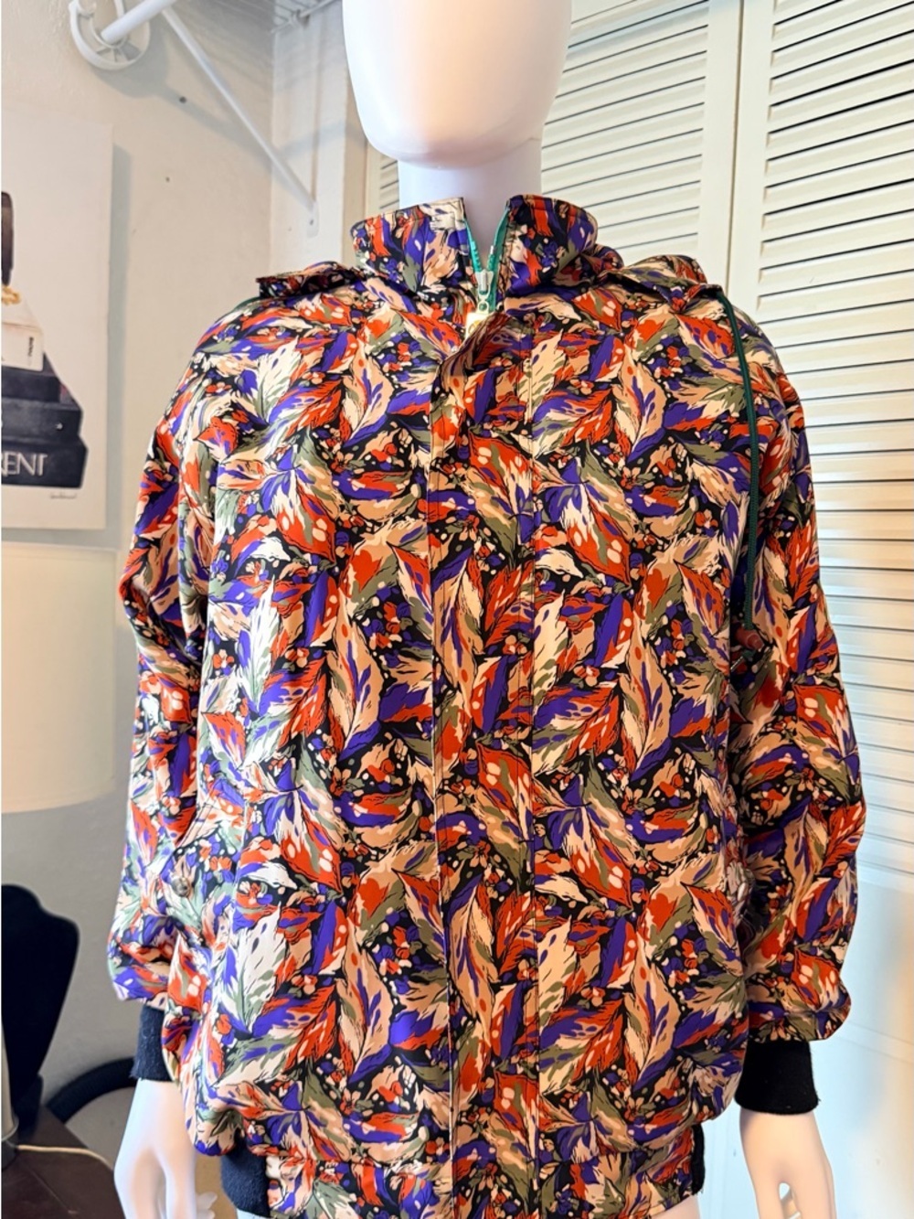 Vintage Ellesse bomber Jacket – Colorful Print | Aqua Zipper | Removable‎ Hood